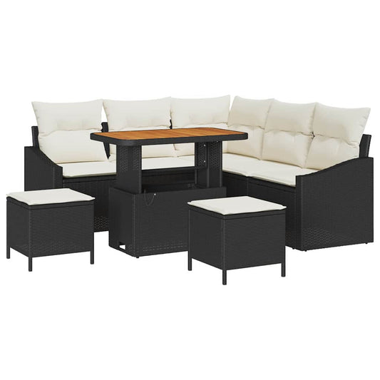 Garten-Sofa-Set 8 pcs Schwarz und Creme 90 x 55 x 71 cm