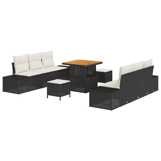 Garten-Sofa-Set 9 pcs Schwarz und Creme 80 x 80 x 71 cm