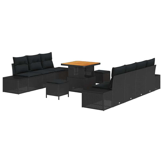 Garten-Sofa-Set mit Kissen mit Speicher 10 pcs Schwarz