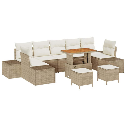 Garten-Sofa-Set mit Kissen mit Speicher 10 pcs Beige und Creme