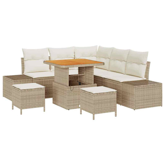 Garten-Sofa-Set mit Speicher 8 pcs Beige Poly Rattan
