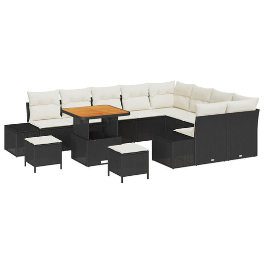 Garten-Sofa-Set 12 pcs Schwarz und Creme 80 x 80 x 71 cm