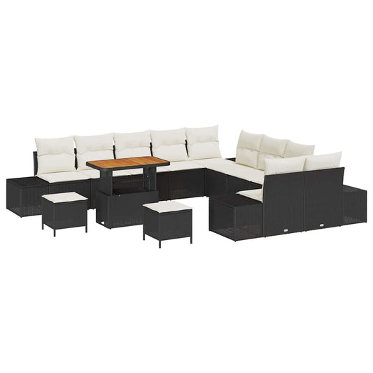 Garten-Sofa-Set 13 pcs Schwarz und Creme 90 x 55 x 71 cm