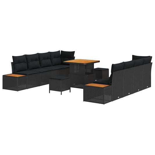 Garten-Sofa-Set mit Kissen 11 pcs Schwarz 80 x 80 x 71 cm