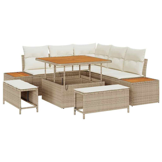 Garten-Sofa-Set mit Kissen mit Speicher 8 pcs Beige Poly Rattan