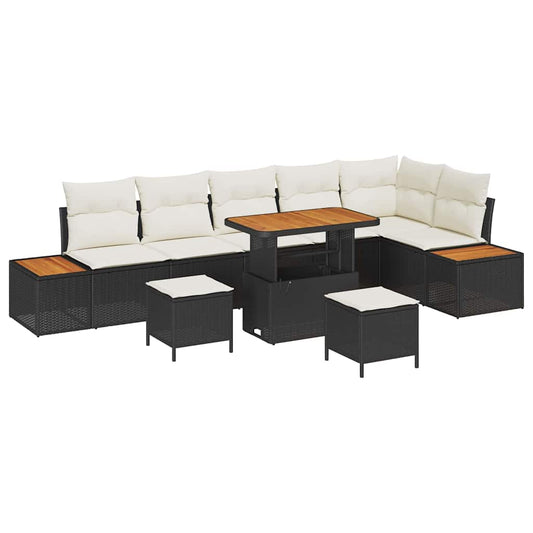 Garten-Sofa-Set mit Kissen 9 pcs Schwarz Poly Rattan