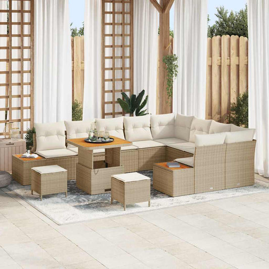 Garten-Sofa-Set mit Kissen 12 pcs Beige Poly Rattan