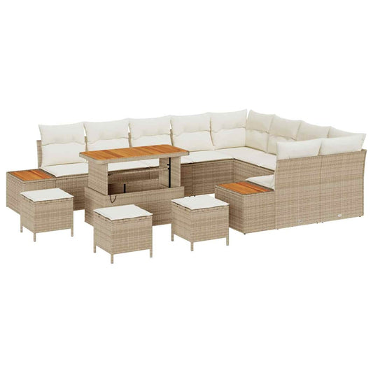 Garten-Sofa-Set mit Kissen 13 pcs Beige Poly Rattan