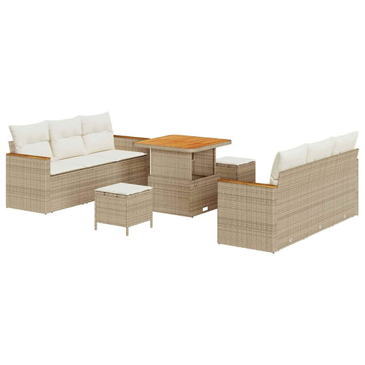 Garten-Sofa-Set mit Kissen mit Speicher 9 pcs Beige Poly Rattan