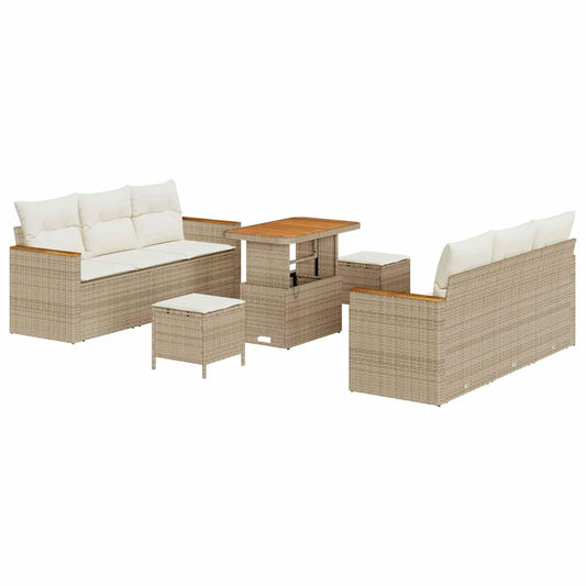Garten-Sofa-Set mit Kissen mit Speicher 9 pcs Beige Poly Rattan