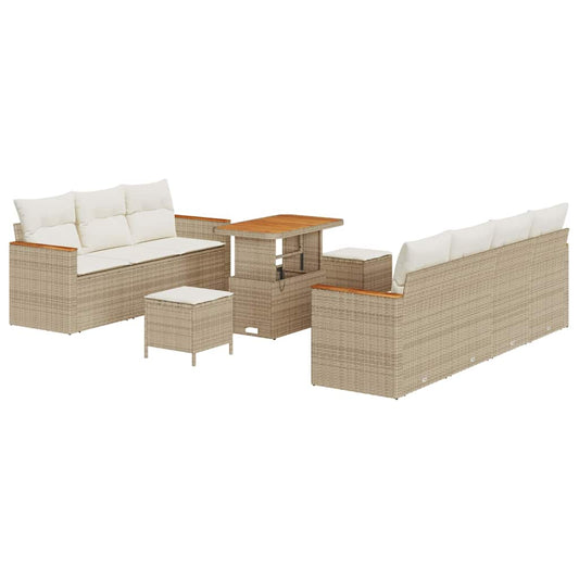 Garten-Sofa-Set mit Kissen 10 pcs Beige Poly Rattan