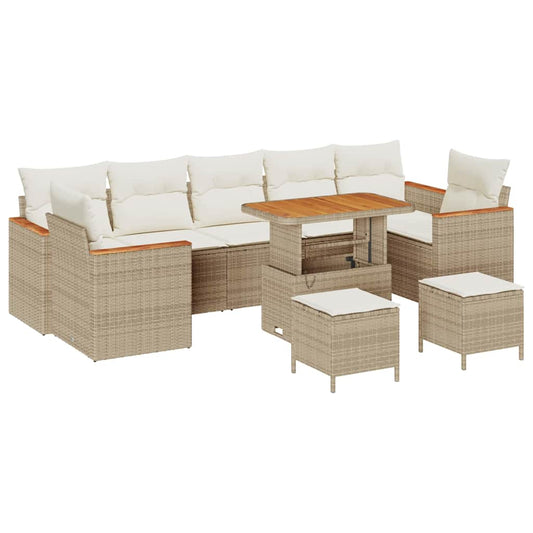 Garten-Sofa-Set mit Kissen 10 pcs Beige Poly Rattan