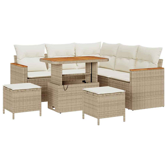 Garten-Sofa-Set mit Kissen mit Speicher Beige Poly Rattan