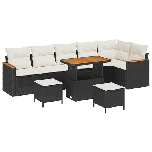 Garten-Sofa-Set mit Kissen mit Speicher Schwarz Poly Rattan