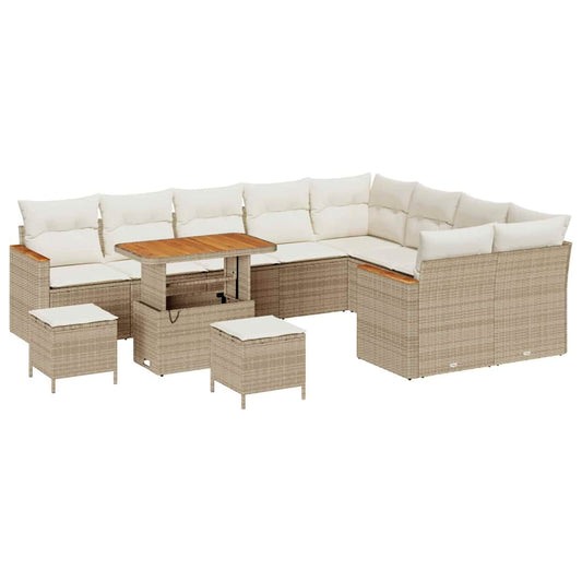 Garten-Sofa-Set mit Kissen mit Speicher Beige Poly Rattan