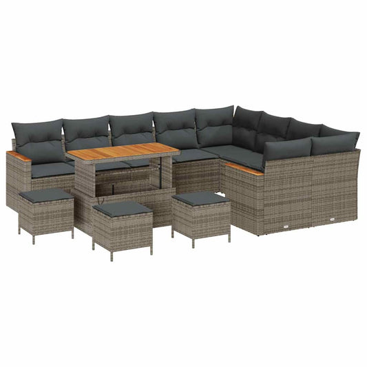Garten-Sofa-Set mit Kissen mit Speicher Grau Poly Rattan