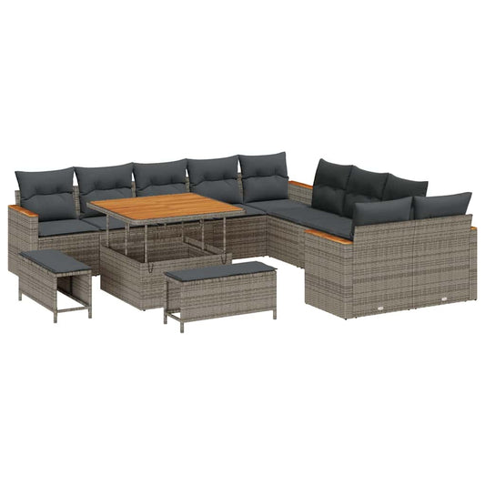Garten-Sofa-Set mit Kissen mit Speicher Grau Poly Rattan