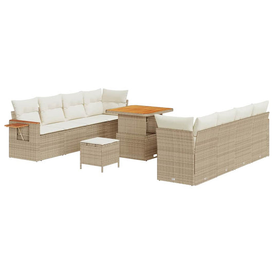 Garten-Sofa-Set mit Kissen 11 pcs Beige Poly Rattan