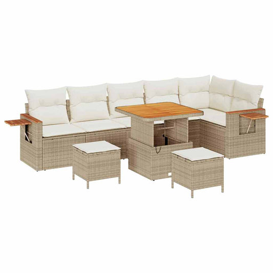 Garten-Sofa-Set mit Kissen mit Speicher 9 pcs Beige Poly Rattan