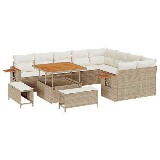 Garten-Sofa-Set mit Kissen 12 pcs Beige Poly Rattan