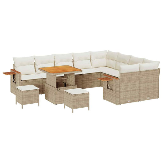 Garten-Sofa-Set mit Kissen 12 pcs Beige Poly Rattan