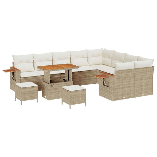 Garten-Sofa-Set mit Kissen 12 pcs Beige Poly Rattan