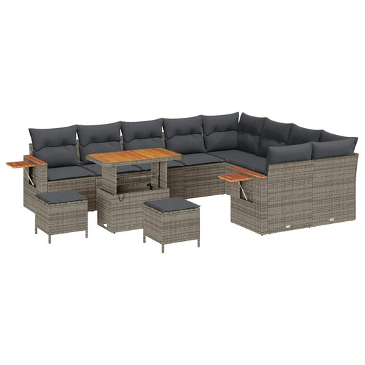 Garten-Sofa-Set mit Kissen mit Speicher 12 pcs Grau Poly Rattan