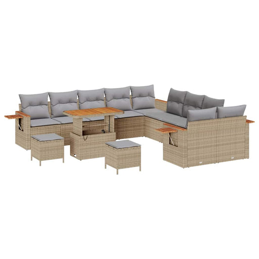 Garten-Sofa-Set mit Kissen 13 pcs Beige Poly Rattan