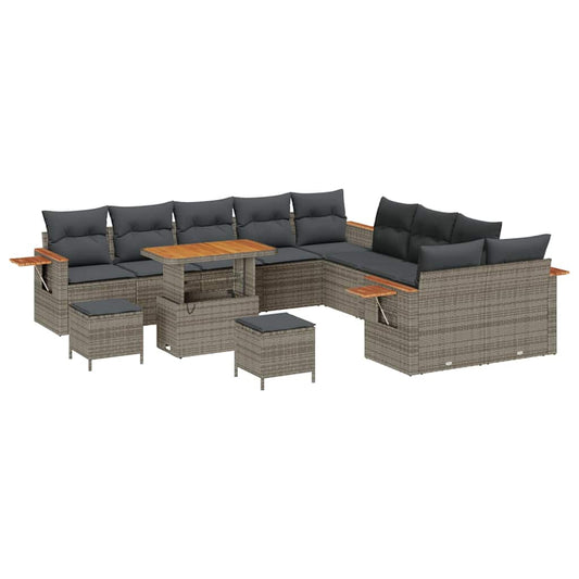 Garten-Sofa-Set mit Kissen mit Speicher 13 pcs Grau Poly Rattan