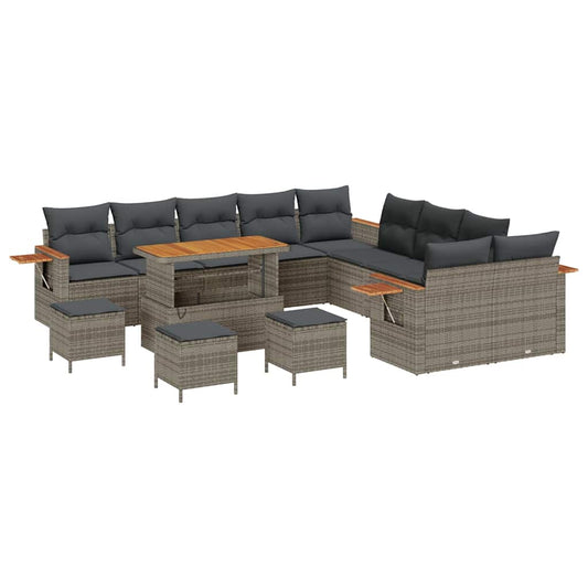 Garten-Sofa-Set mit Kissen mit Speicher 14 pcs Grau Poly Rattan