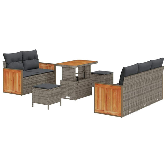 Garten-Sofa-Set mit Kissen mit Speicher 8 pcs Grau Poly Rattan