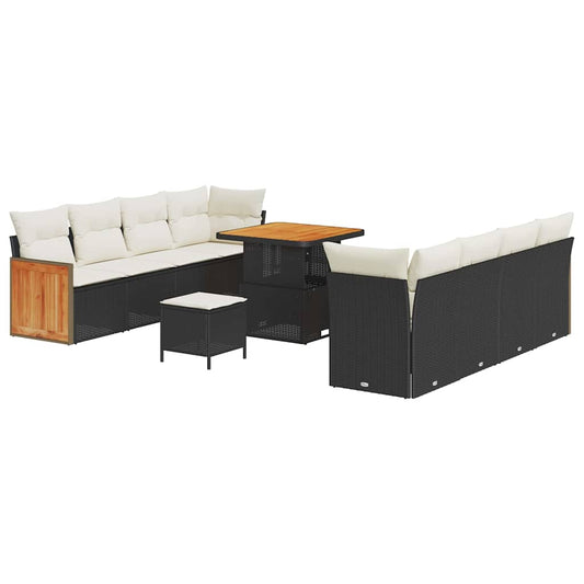 Garten-Sofa-Set 11 pcs Schwarz und Creme 80 x 80 x 71 cm