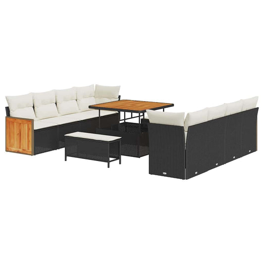 Garten-Sofa-Set 11 pcs Schwarz und Creme 100 x 100 x 71 cm