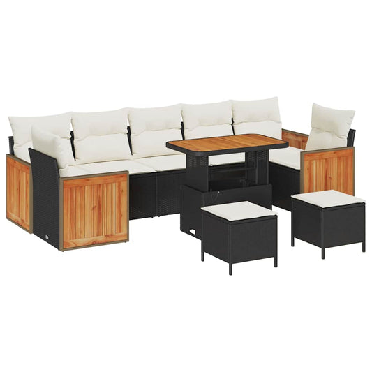 Garten-Sofa-Set 10 pcs Schwarz und Creme 90 x 55 x 71 cm