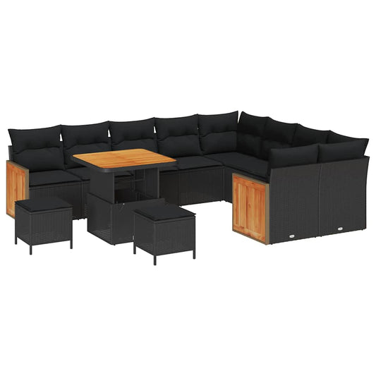 Garten-Sofa-Set 12 pcs Schwarz Poly-Rattan