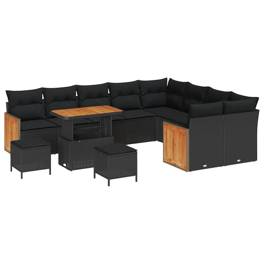 Garten-Sofa-Set 12 pcs Schwarz Poly-Rattan