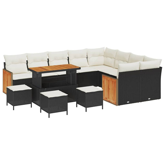 Garten-Sofa-Set 13 pcs Schwarz und Creme Poly-Rattan
