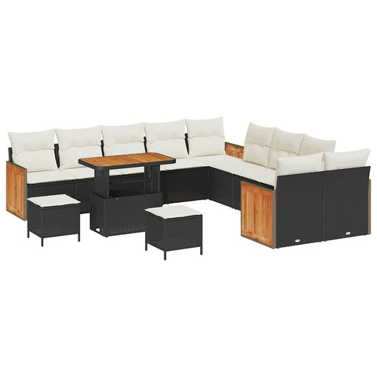 Garten-Sofa-Set 13 pcs Schwarz und Creme 90 x 55 x 71 cm