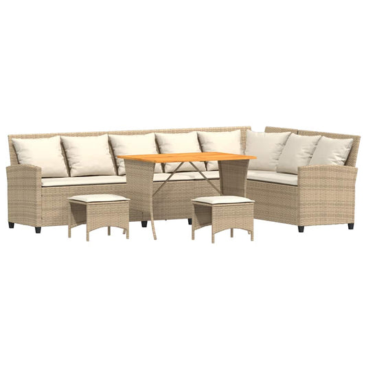 4-tlg. Garten-Sofagarnitur mit Kissen L-Form Beige Poly Rattan