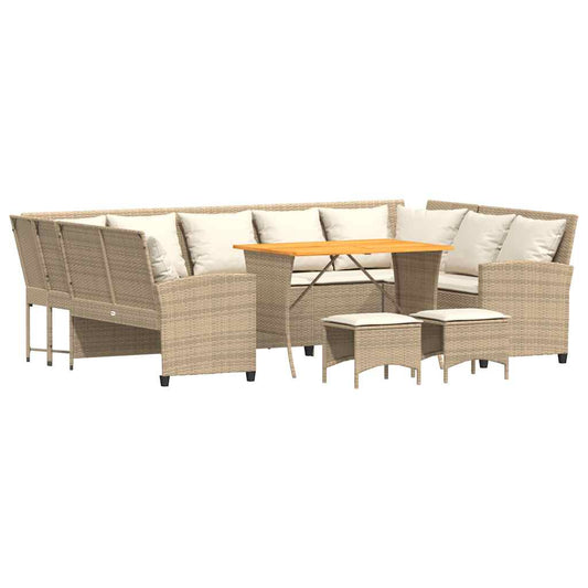 4-tlg. Garten-Sofagarnitur mit Kissen Beige Poly Rattan