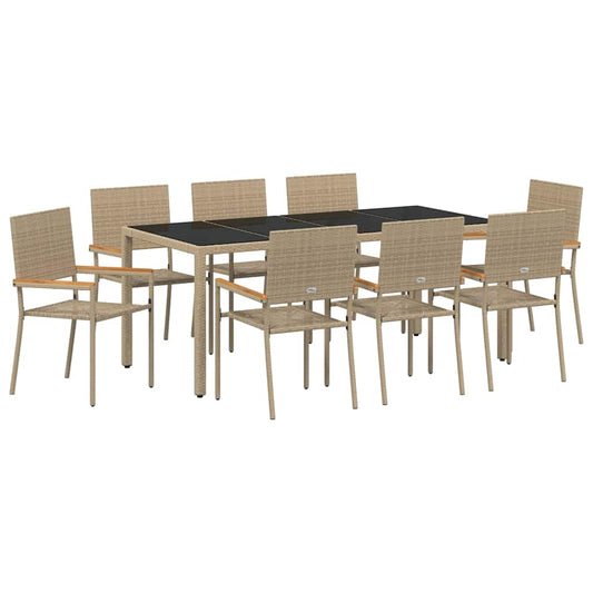 Garten Essgruppe 9 pcs Beige Poly-Rattan