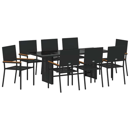 Garten Essgruppe 9 pcs Schwarz Poly-Rattan