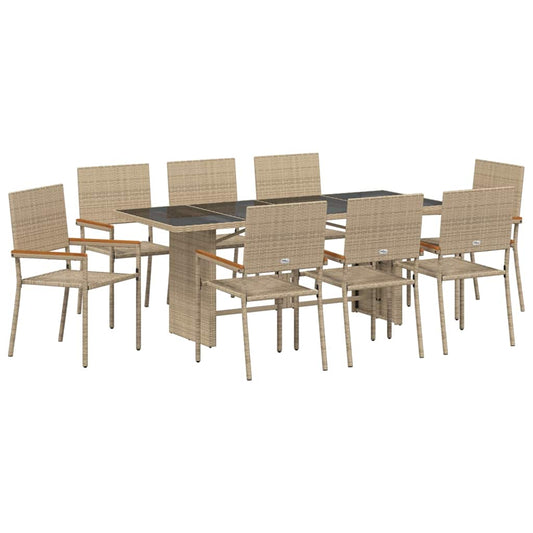 Garten Essgruppe 9 pcs Beige Poly-Rattan