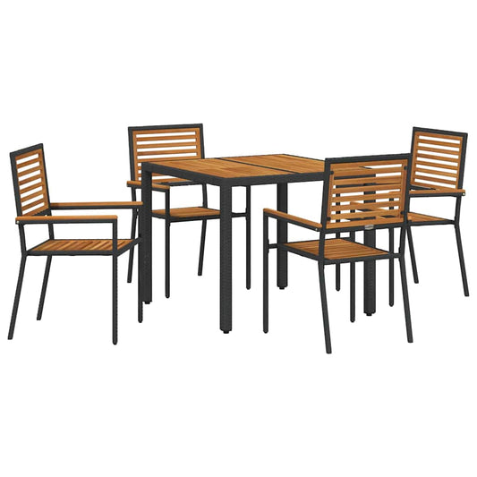 Garten Essgruppe 5 pcs Schwarz und Holz Poly-Rattan