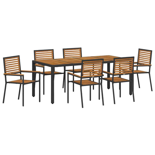 Garten Essgruppe 7 pcs Schwarz und Holz Poly-Rattan