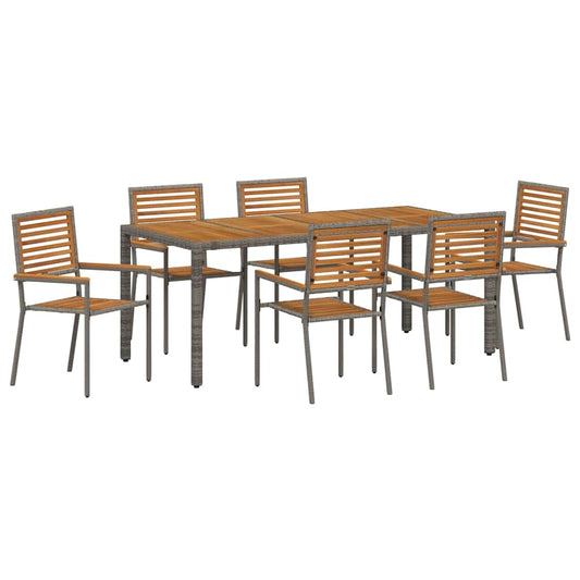 Garten Essgruppe 7 pcs Grau Poly-Rattan