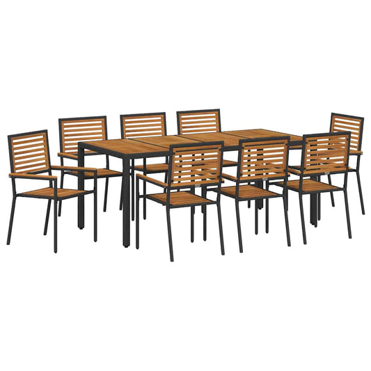 Garten Essgruppe 9 pcs Schwarz Poly-Rattan