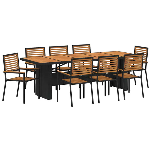 Garten Essgruppe 9 pcs Schwarz Poly-Rattan