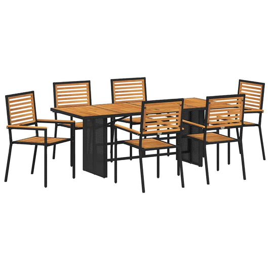 Garten Essgruppe 7 pcs Schwarz Poly-Rattan