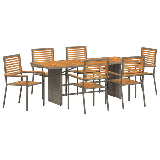 Garten Essgruppe 7 pcs Grau Poly-Rattan